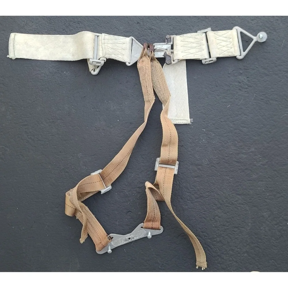 Vintage 1962 Military Aircraft‎ Pilot Seat Belt Harness Assembly Tan July 62